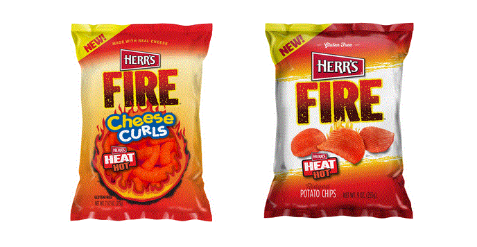 Herr’s Fire Ridged Potato Chips and Herr’s Fire Cheese Curls